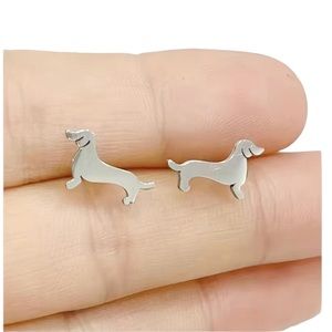 Stainless Steel Silver Mini Dachshund Stud Earrings